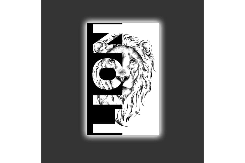 Canvastavla med LED-belysning - Lejonhuvud med grafiska element - Svart / Vitt - Inredning - Tavlor & posters - Canvastavla