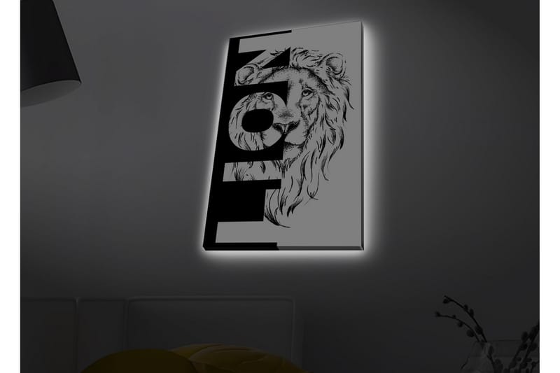 Canvastavla med LED-belysning - Lejonhuvud med grafiska element - Svart / Vitt - Inredning - Tavlor & posters - Canvastavla
