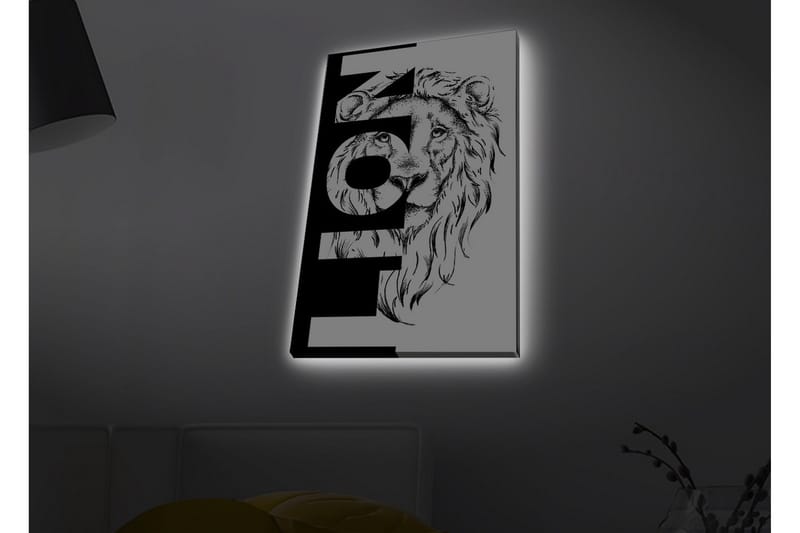 Canvastavla med LED-belysning - Lejonhuvud med grafiska element - Svart / Vitt - Inredning - Tavlor & posters - Canvastavla