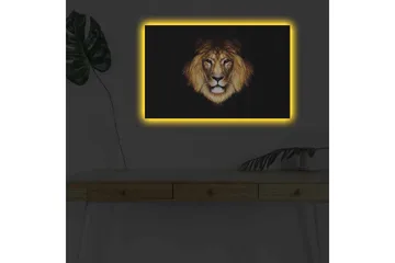 Canvastavla med LED-belysning - Lejonhuvud med intensiv blick - Guld / Svart / Brun - Inredning - Tavlor & posters - Canvastavla
