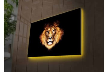 Canvastavla med LED-belysning - Lejonhuvud med intensiv blick - Guld / Svart / Brun - Inredning - Tavlor & posters - Canvastavla