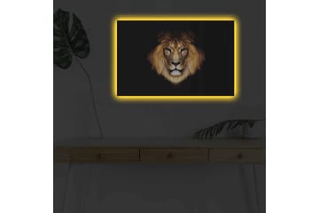Canvastavla med LED-belysning - Lejonhuvud med intensiv blick - Guld / Svart / Brun - Inredning - Tavlor & posters - Canvastavla