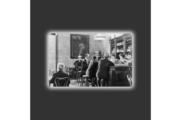 Canvastavla med LED-belysning - Livlig scen från en bar med människor i samtal och interaktion - Svart / Vit / Grå - Inredning - Tavlor & posters - Canvastavla