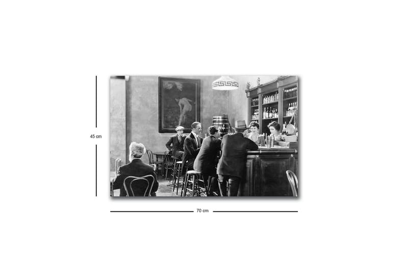 Canvastavla med LED-belysning - Livlig scen från en bar med människor i samtal och interaktion - Svart / Vit / Grå - Inredning - Tavlor & posters - Canvastavla