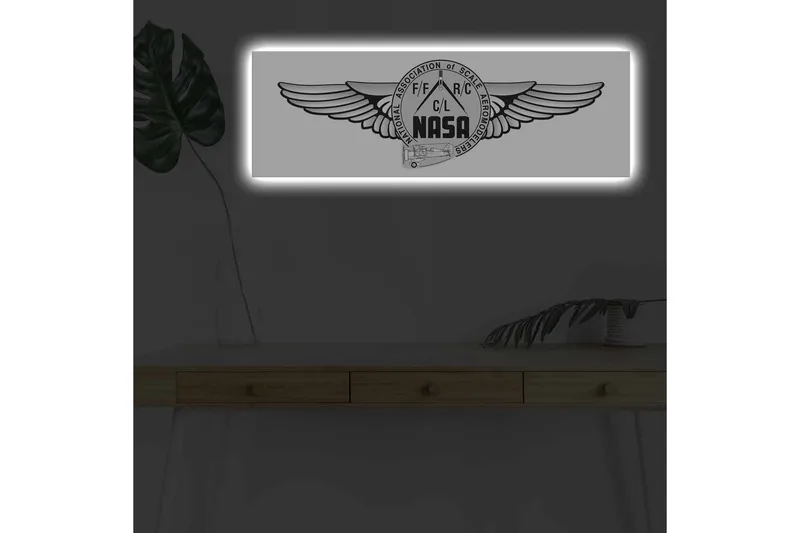 Canvastavla med LED-belysning - Logotyp med vingar och NASA-motiv - Svart / Grå - Inredning - Tavlor & posters - Canvastavla
