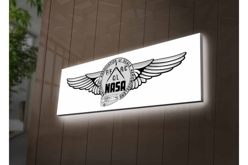 Canvastavla med LED-belysning - Logotyp med vingar och NASA-motiv - Svart / Grå - Inredning - Tavlor & posters - Canvastavla