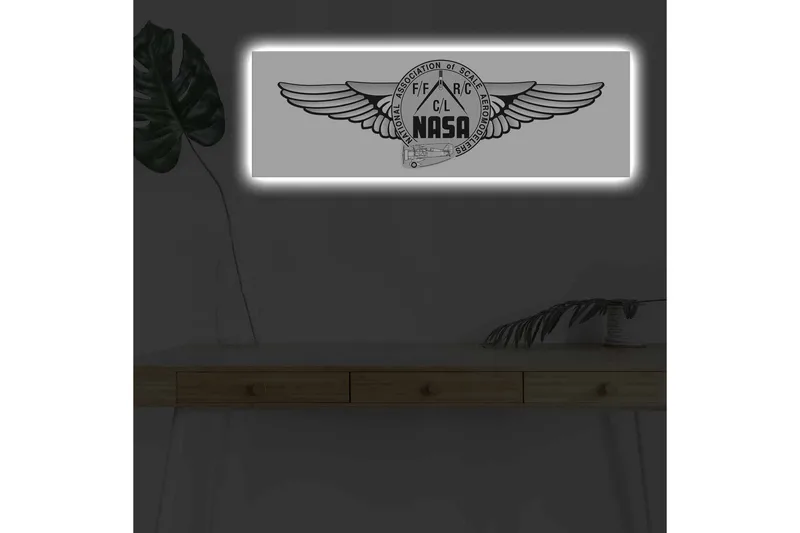 Canvastavla med LED-belysning - Logotyp med vingar och NASA-motiv - Svart / Grå - Inredning - Tavlor & posters - Canvastavla