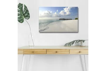 Canvastavla med LED-belysning - Lugn strand med klart vatten och vita sanddyner - Blå / Vit / Grön - Inredning - Tavlor & posters - Canvastavla