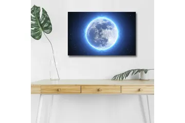 Canvastavla med LED-belysning - Luminös fullmåne omgiven av stjärnor - Blå / Vit / Mörkblå - Inredning - Tavlor & posters - Canvastavla