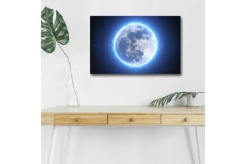 Canvastavla med LED-belysning - Luminös fullmåne omgiven av stjärnor - Blå / Vit / Mörkblå - Inredning - Tavlor & posters - Canvastavla