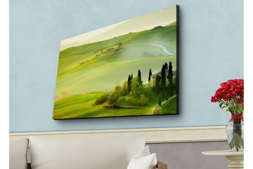 Canvastavla med LED-belysning - Lummig landskap med böljande gröna kullar och cypressträd - Grön / Ljusgrön / Brun - Inredning - Tavlor & posters - Canvastavla