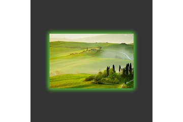 Canvastavla med LED-belysning - Lummig landskap med böljande gröna kullar och cypressträd - Grön / Ljusgrön / Brun - Inredning - Tavlor & posters - Canvastavla