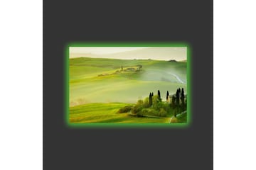 Canvastavla med LED-belysning - Lummig landskap med böljande gröna kullar och cypressträd - Grön / Ljusgrön / Brun - Inredning - Tavlor & posters - Canvastavla