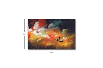 Canvastavla med LED-belysning - M änniska i båt som navigerar genom färgglada moln - Orange / Blå / Vit - Inredning - Tavlor & posters - Canvastavla