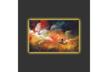 Canvastavla med LED-belysning - Människa i båt som navigerar genom färgglada moln - Orange / Blå / Vit - Inredning - Tavlor & posters - Canvastavla