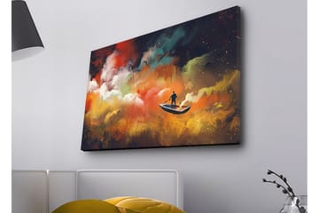 Canvastavla med LED-belysning - Människa i båt som navigerar genom färgglada moln - Orange / Blå / Vit - Inredning - Tavlor & posters - Canvastavla
