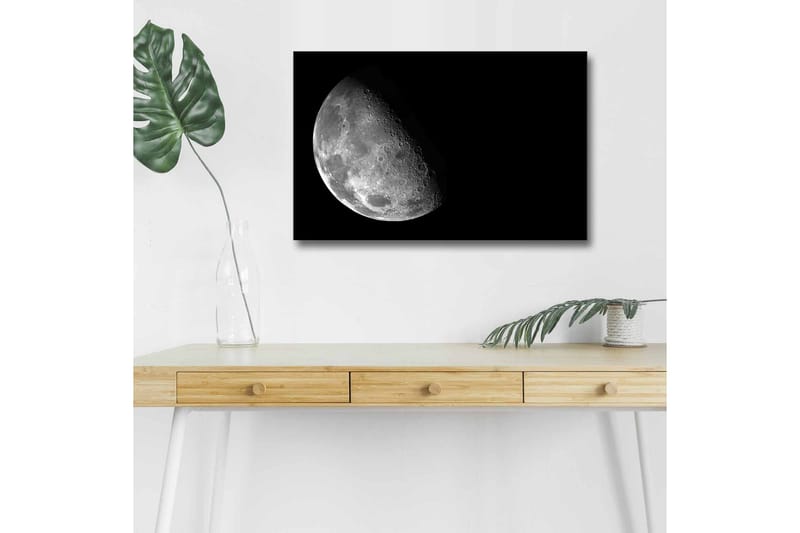 Canvastavla med LED-belysning - Månens detaljerade yta mot en svart bakgrund - Grå / Svart - Inredning - Tavlor & posters - Canvastavla