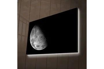Canvastavla med LED-belysning - Månens detaljerade yta mot en svart bakgrund - Grå / Svart - Inredning - Tavlor & posters - Canvastavla