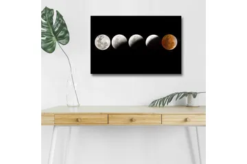 Canvastavla med LED-belysning - Månfaser i olika skepnader mot en svart bakgrund - Grå / Svart / Röd - Inredning - Tavlor & posters - Canvastavla