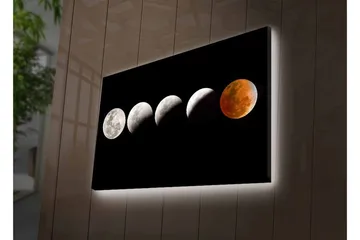 Canvastavla med LED-belysning - Månfaser i olika skepnader mot en svart bakgrund - Grå / Svart / Röd - Inredning - Tavlor & posters - Canvastavla