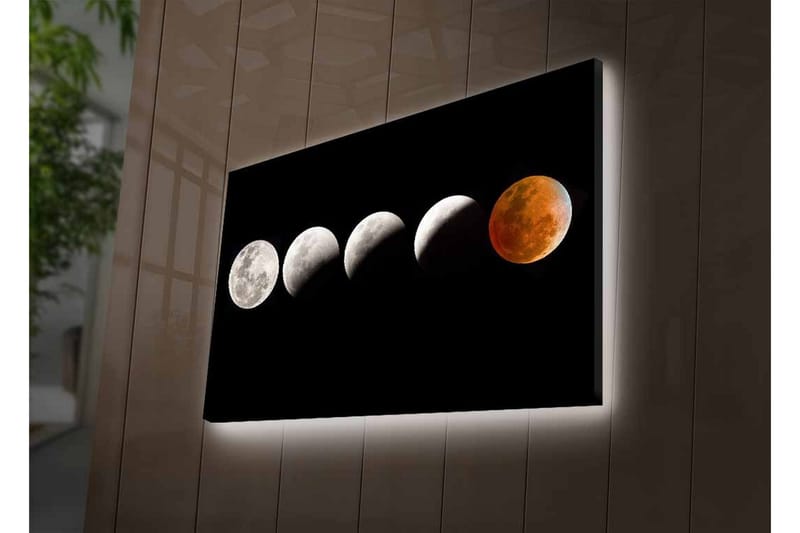 Canvastavla med LED-belysning - Månfaser i olika skepnader mot en svart bakgrund - Grå / Svart / Röd - Inredning - Tavlor & posters - Canvastavla