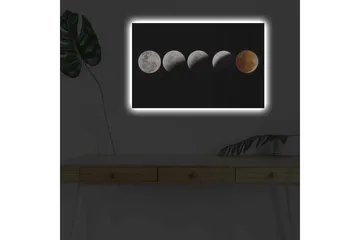 Canvastavla med LED-belysning - Månfaser i olika skepnader mot en svart bakgrund - Grå / Svart / Röd - Inredning - Tavlor & posters - Canvastavla