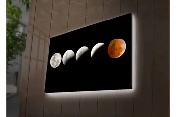 Canvastavla med LED-belysning - Månfaser i olika skepnader mot en svart bakgrund - Grå / Svart / Röd - Inredning - Tavlor & posters - Canvastavla