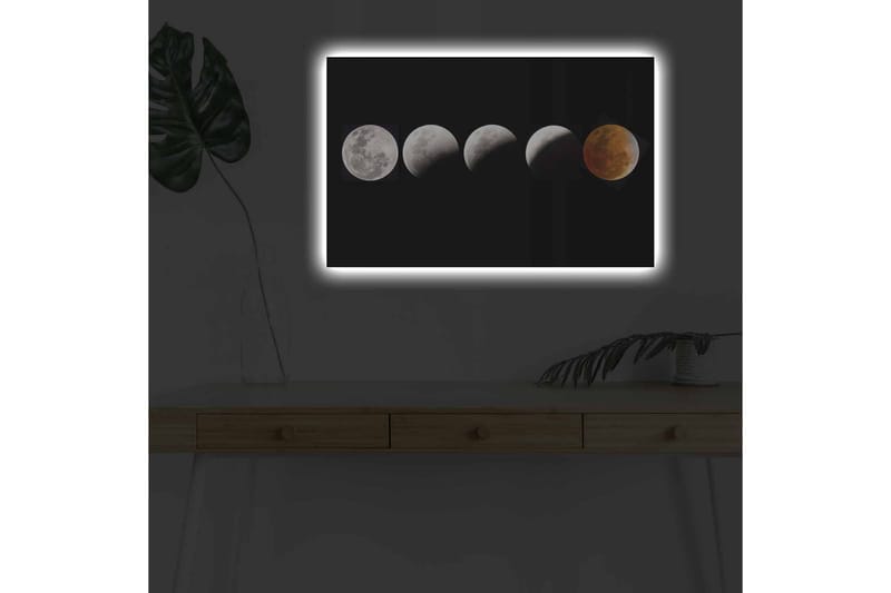Canvastavla med LED-belysning - Månfaser i olika skepnader mot en svart bakgrund - Grå / Svart / Röd - Inredning - Tavlor & posters - Canvastavla