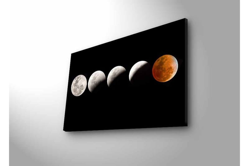 Canvastavla med LED-belysning - Månfaser i olika skepnader mot en svart bakgrund - Grå / Svart / Röd - Inredning - Tavlor & posters - Canvastavla