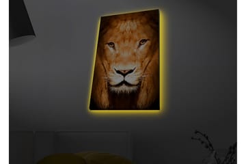 Canvastavla med LED-belysning - Majestätisk lejonhuvud i närbild - Guld / Brun / Svart - Inredning - Tavlor & posters - Canvastavla