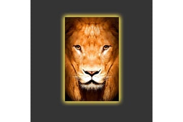 Canvastavla med LED-belysning - Majestätisk lejonhuvud i närbild - Guld / Brun / Svart - Inredning - Tavlor & posters - Canvastavla
