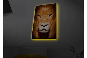 Canvastavla med LED-belysning - Majestätisk lejonhuvud i närbild - Guld / Brun / Svart - Inredning - Tavlor & posters - Canvastavla