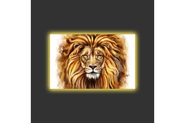 Canvastavla med LED-belysning - Majestätisk lejonhuvud med detaljerad man och uttrycksfulla ögon - Guld / Brun / Beige - Inredning - Tavlor & posters - Canvastavla