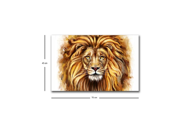Canvastavla med LED-belysning - Majestätisk lejonhuvud med detaljerad man och uttrycksfulla ögon - Guld / Brun / Beige - Inredning - Tavlor & posters - Canvastavla