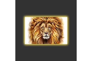 Canvastavla med LED-belysning - Majestätisk lejonhuvud med detaljerad man och uttrycksfulla ögon - Guld / Brun / Beige - Inredning - Tavlor & posters - Canvastavla