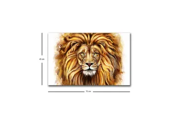 Canvastavla med LED-belysning - Majestätisk lejonhuvud med detaljerad man och uttrycksfulla ögon - Guld / Brun / Beige - Inredning - Tavlor & posters - Canvastavla
