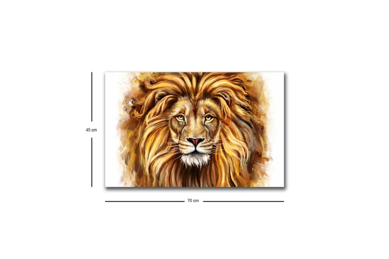 Canvastavla med LED-belysning - Majestätisk lejonhuvud med detaljerad man och uttrycksfulla ögon - Guld / Brun / Beige - Inredning - Tavlor & posters - Canvastavla