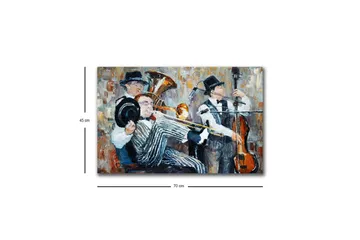 Canvastavla med LED-belysning - Musikaliskt framträdande med tre spelande musiker - Mörkblå / Orange / Vit - Inredning - Tavlor & posters - Canvastavla