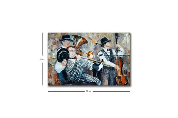 Canvastavla med LED-belysning - Musikaliskt framträdande med tre spelande musiker - Mörkblå / Orange / Vit - Inredning - Tavlor & posters - Canvastavla