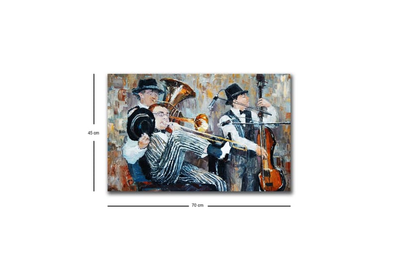 Canvastavla med LED-belysning - Musikaliskt framträdande med tre spelande musiker - Mörkblå / Orange / Vit - Inredning - Tavlor & posters - Canvastavla