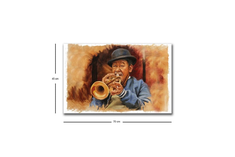 Canvastavla med LED-belysning - Musiker som spelar trumpet med uttrycksfulla drag - Brun / Blå / Beige - Inredning - Tavlor & posters - Canvastavla