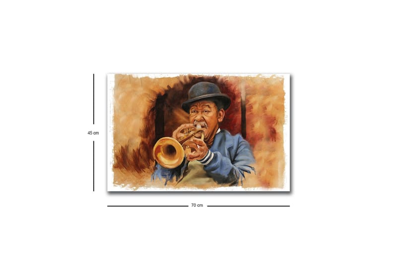 Canvastavla med LED-belysning - Musiker som spelar trumpet med uttrycksfulla drag - Brun / Blå / Beige - Inredning - Tavlor & posters - Canvastavla