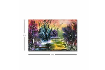 Canvastavla med LED-belysning - Mystisk landskap med silhuetter av träd i skymning - Lila / Grön / Svart - Inredning - Tavlor & posters - Canvastavla