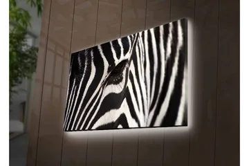 Canvastavla med LED-belysning - Närbild av en zebras ansikte med tydliga svarta och vita ränder - Svart / Vit - Inredning - Tavlor & posters - Canvastavla
