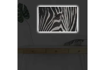 Canvastavla med LED-belysning - Närbild av en zebras ansikte med tydliga svarta och vita ränder - Svart / Vit - Inredning - Tavlor & posters - Canvastavla