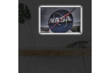 Canvastavla med LED-belysning - NASA:s ikoniska logotyp med en blå cirkel och röd bana - Blå / Röd / Vit - Inredning - Tavlor & posters - Canvastavla