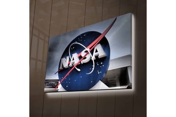 Canvastavla med LED-belysning - NASA:s ikoniska logotyp med en blå cirkel och röd bana - Blå / Röd / Vit - Inredning - Tavlor & posters - Canvastavla