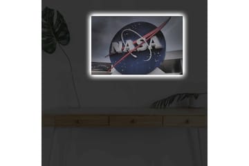 Canvastavla med LED-belysning - NASA:s ikoniska logotyp med en blå cirkel och röd bana - Blå / Röd / Vit - Inredning - Tavlor & posters - Canvastavla