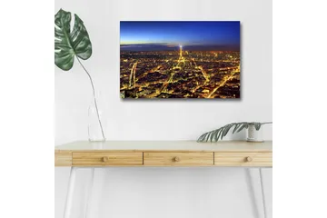 Canvastavla med LED-belysning - Nattvy över Paris med Eiffeltornet som huvudfokus - Mörkblå / Gyllene / Svart - Inredning - Tavlor & posters - Canvastavla