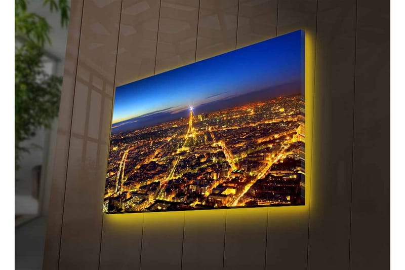 Canvastavla med LED-belysning - Nattvy över Paris med Eiffeltornet som huvudfokus - Mörkblå / Gyllene / Svart - Inredning - Tavlor & posters - Canvastavla